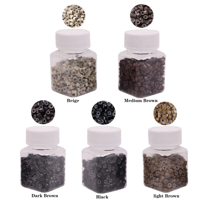 Beige Silicone Tubes Beads Locks Micro Link Ring Tube For Most I-Tip Hair Extension Tips 500Pcs Silicone Lined Micro Ring Beads