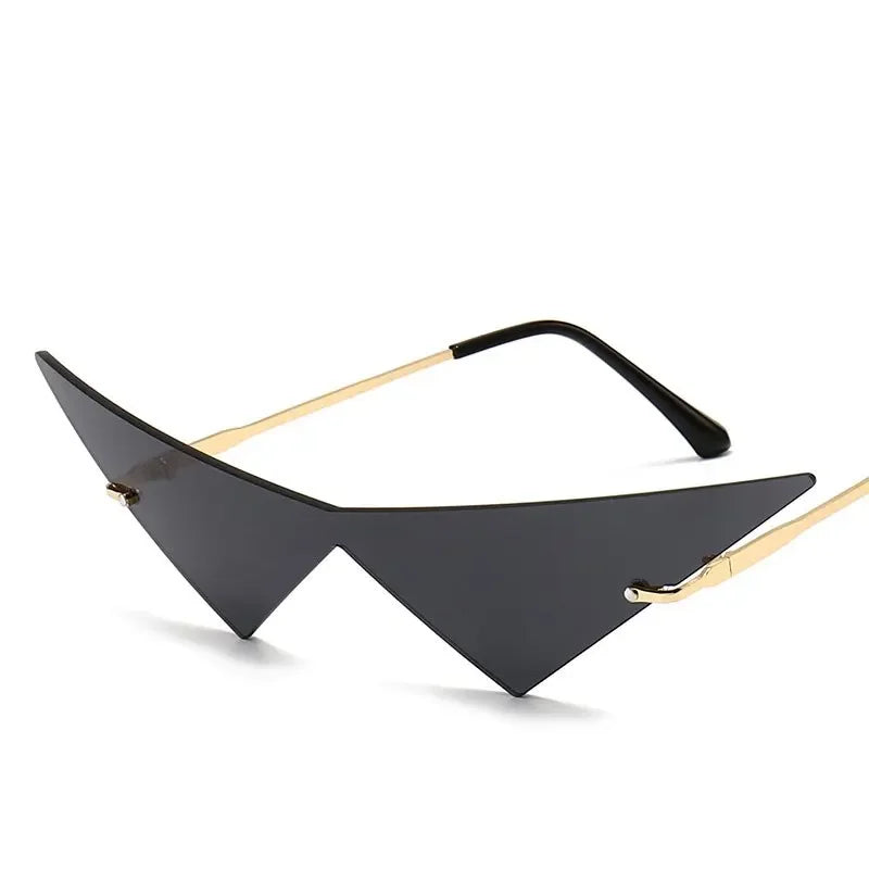 Fashion rimless triangle sunglasses for women with UV400 protection, stylish catwalk design by HSF Marketplace.
