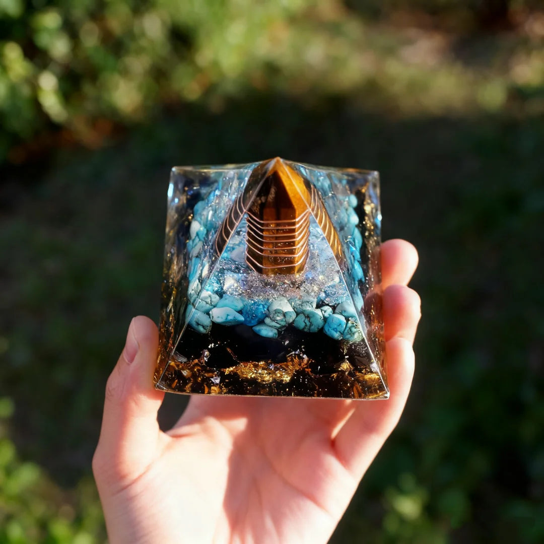 1pc Orgonite Pyramid Tiger Eye stones,Turquoise With Obsidian, Copper Orgone Pyramide  Crystal, Orgonite Pyramid