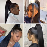 Remy human hair clip-in straight ponytail extension in natural black by HSF Marketplace