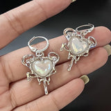 Silver star opal heart hoop earrings for women, cute punk Y2K daily wear jewelry