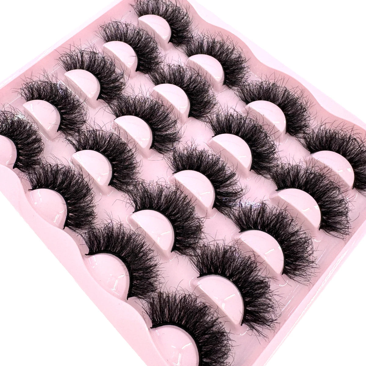 Pair of 10 sets of 3D faux mink wispy, fluffy 25mm false eyelashes from HSF Marketplace, featuring thick, dramatic cat eye style.