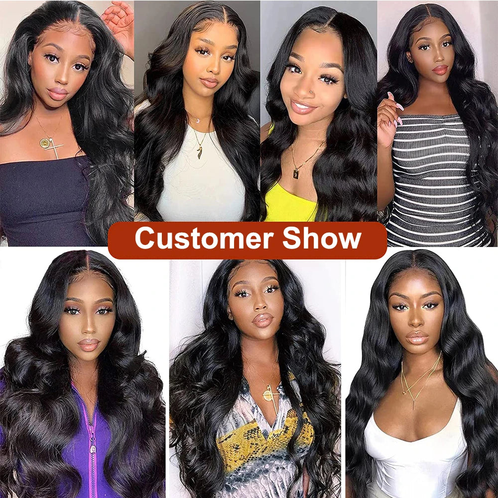 HSF Marketplace Brazilian human hair body wave clip-in extensions, 8-piece set in natural black, 8-26 inch