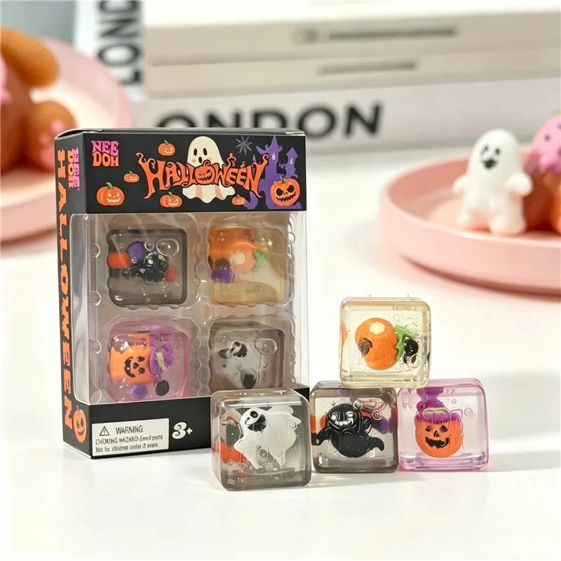 New Needoh 4 Pack Mini Cube Squishy Squeeze Toys Slow Rebound Sensory Fidget Stress Relief Halloween Decor Adult Desktop Toys