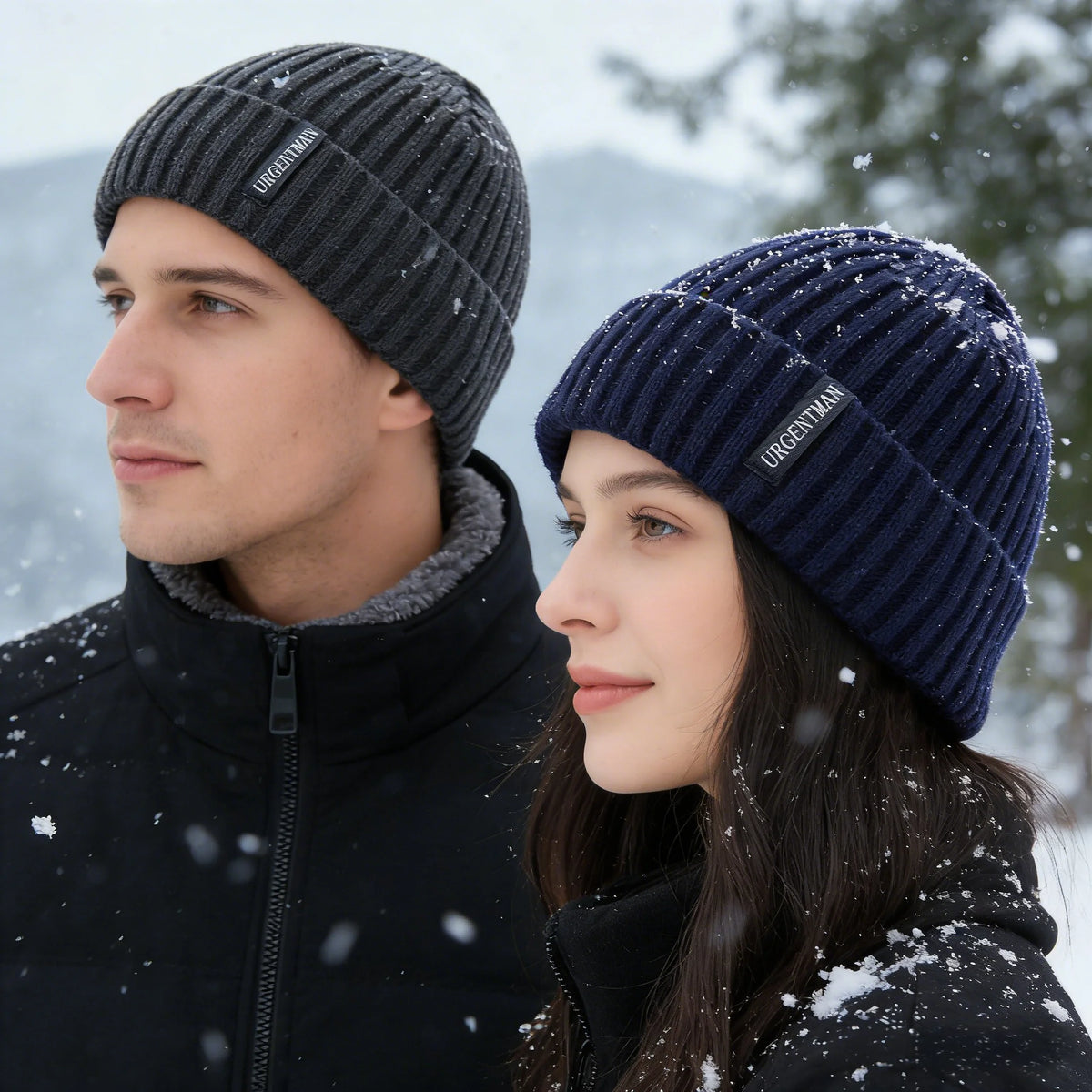 Women's URGENTMAN warm winter beanie hat with plush fur lining and thick knitted design