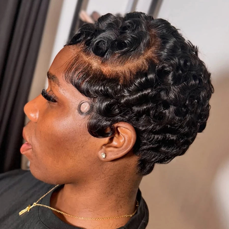 Chioma curly pixie human hair wig with 5x5 HD lace closure, glueless drawstring, short bob cut and preplucked hair