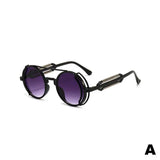 Trendy punk steampunk round sunglasses with double spring hinges, gothic style, UV400 protection, by HSF Marketplace.