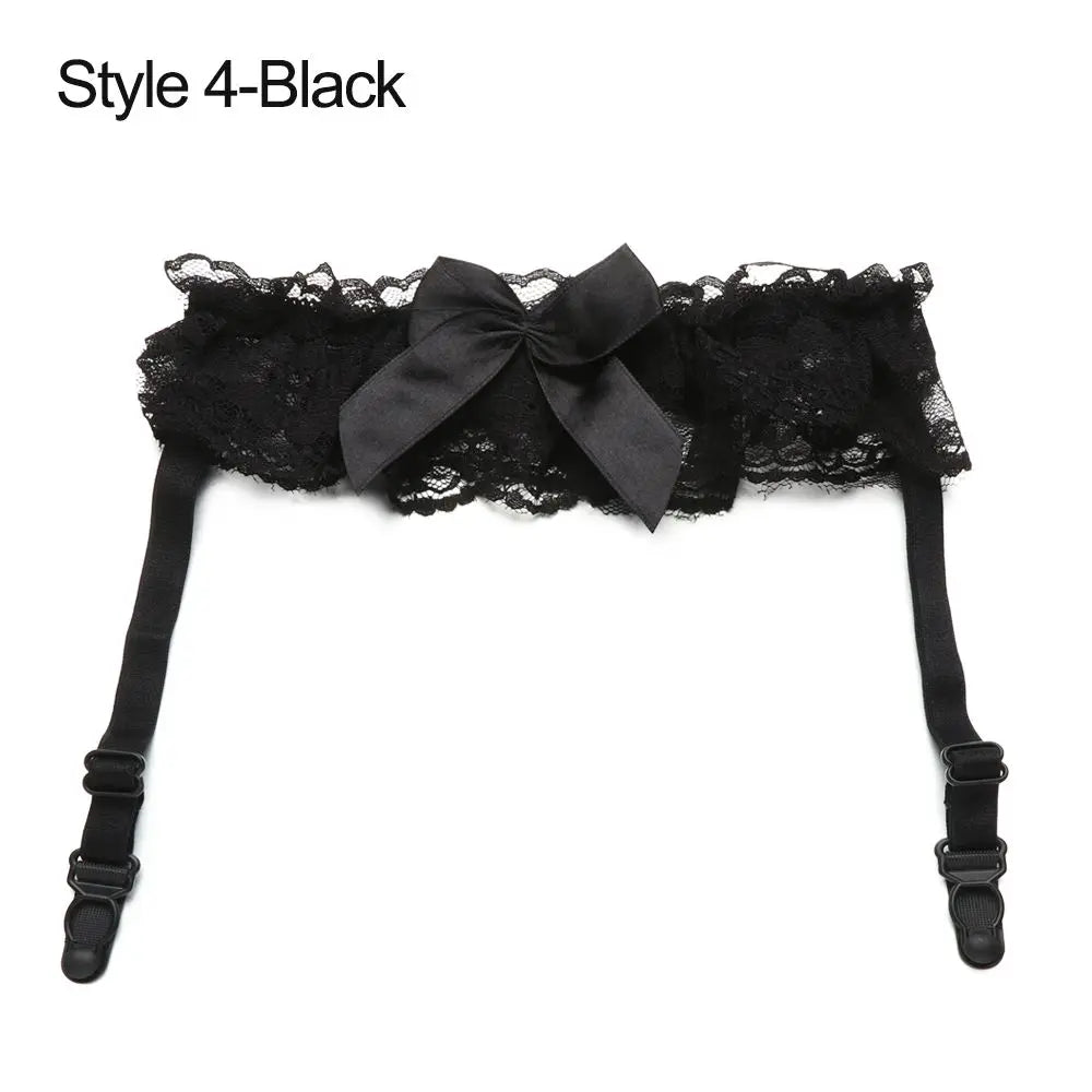 Women's lace bow leg ring garter belt by HSF Marketplace for bridal lingerie and cosplay styling
