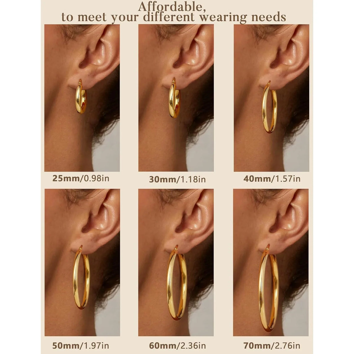 14K chunky gold plated hoop earrings with 925 sterling silver posts, hollow tube design, and 4mm thick finish