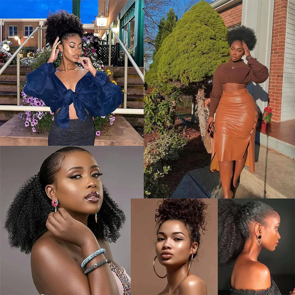 Mongolian afro kinky curly ponytail extensions for natural style, HSF Marketplace black curly ponytail wrap