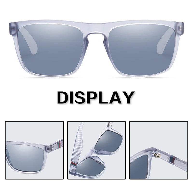 Vintage square polarized sunglasses for men and women with UV400 protection, retro style, suitable for driving and fishing.