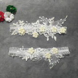 HSF Marketplace pearl flower embroidered bridal thigh garter belt set with elastic leg loops, 2 pieces