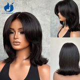 Amethyst Face Framing Layered Bob Wig 13x6 Lace Front Human Hair Wig for Women Brazilian Remy with Sleek Swoop Bangs Middle Part