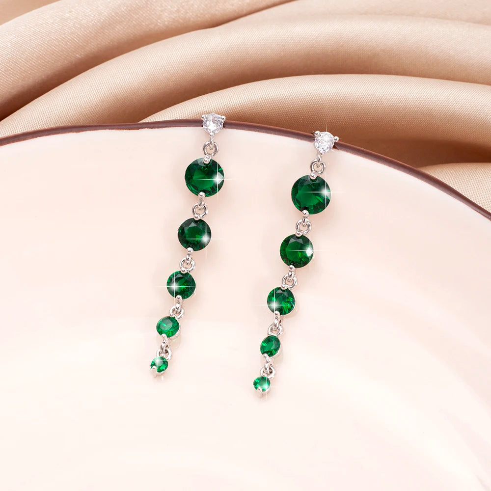 Women's Full Zircon Tassel Earrings Dangle Green Vintage Style Luxury Wedding Jewelry Christmas Valentine's Day Gift Accessories