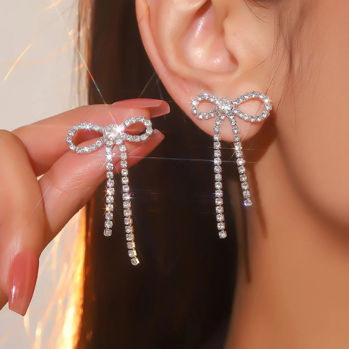 Luxury bowknot drop earrings with crystal tassels for women, HSF Marketplace jewelry