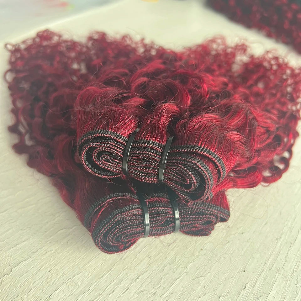 Pixie Curly Bundles with Closure 99J Burgundy Bundle with 4x4 Closure Brazilian Unprocessed Human Hair Weave Bundle with Closure
