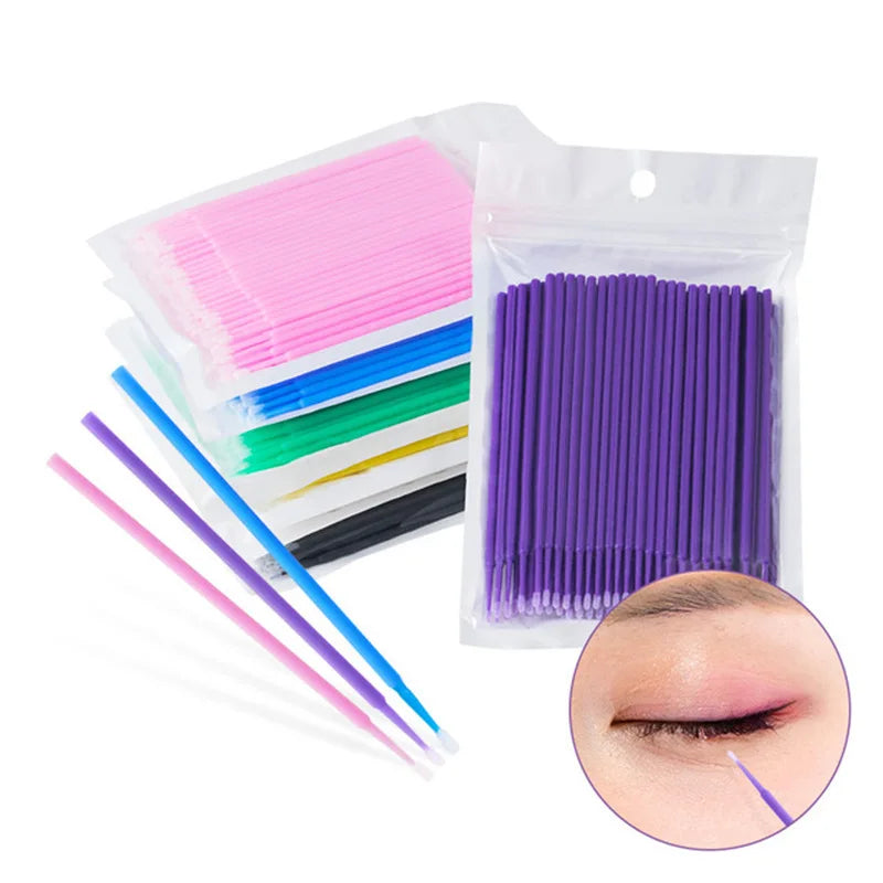 Set of 500/1000PCS HSF Marketplace micro brushes for eyelash extension application and removal, with clear crystal swab tips.