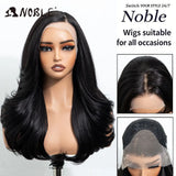 NOBLE 13x4 Synthetic Lace Front Wig 30 Inch Dark Brown Layered Fluffy Wavy Wig Pre Plucked Hairline Heat Resistant Wig For Wome