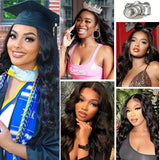 5X5 Body Wave 3/4 Bundles with 4X4 Lace Closure Human Hair Extensions for Women Natural Black Big Wave Human Hair Easy to Wear for Women'S Daily Styling