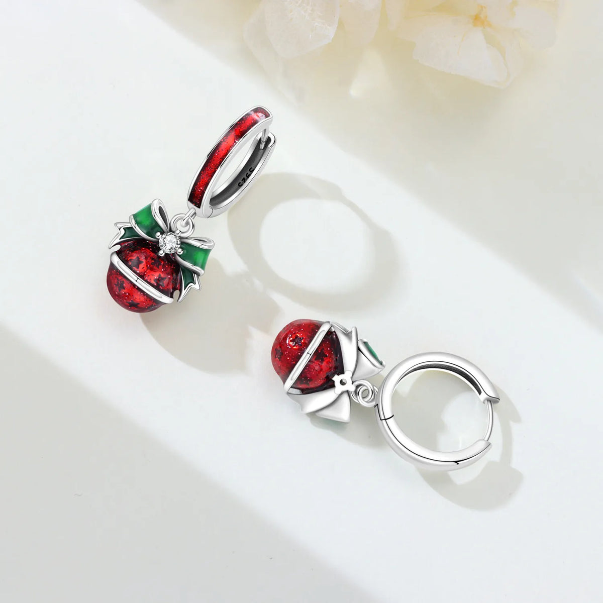 925 sterling silver Christmas dangle earrings for women with festive holiday charm details