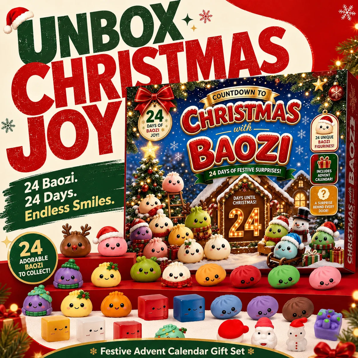 Christmas dumpling squishy advent calendar 2026 by HSF Marketplace with 24-day countdown mystery box design