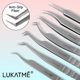 LUKATME Eyelash Tweezer Anti-Slip Fiber Tip Eyelash Extension Tools Stainless Steel Professional Precision Tweezer for Makeup