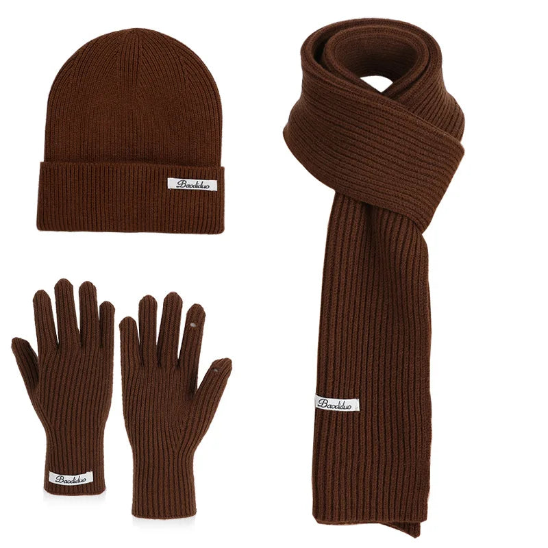 Women's winter warm knitted hat, scarf, and gloves set by HSF Marketplace