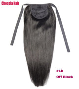 Chocola 16-18 inch Brazilian Remy straight human hair ribbon ponytail clip-in extension, 60g
