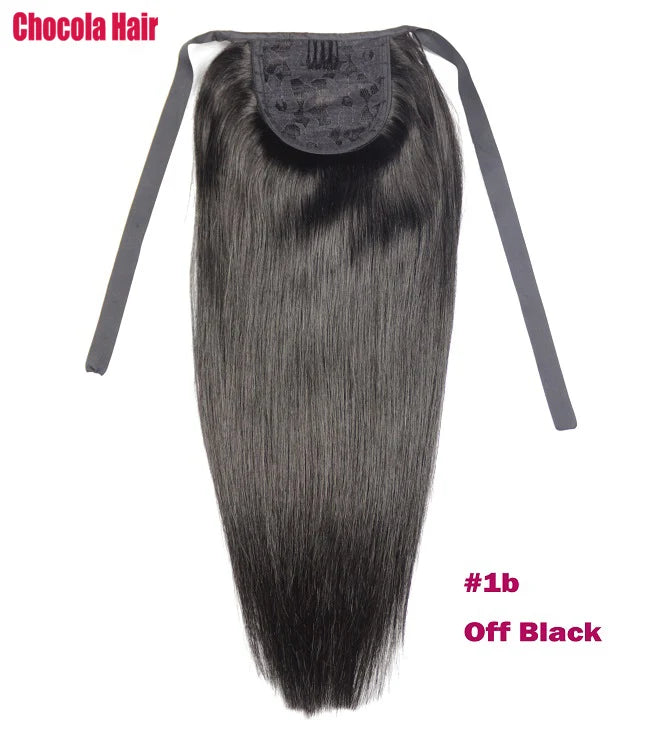 Chocola 16-18 inch Brazilian Remy straight human hair ribbon ponytail clip-in extension, 60g