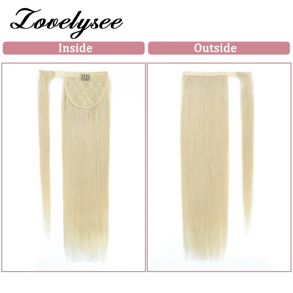 Straight Brazilian Remy human hair wrap-around clip-in ponytail extension, 200 grams, 18–28 inches
