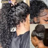 30-36 Inch 360 Full Invisi Strap Drawstring Sung Hd Lace 250 Density Water Kinky Curly Deep Human Hair Wig Black Glueless