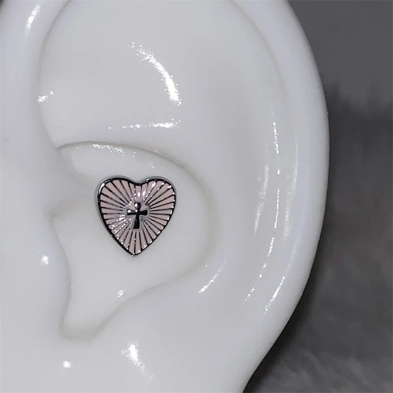 Silver wing 316L stainless steel ear bone nail earring with rhinestones by HSF Marketplace