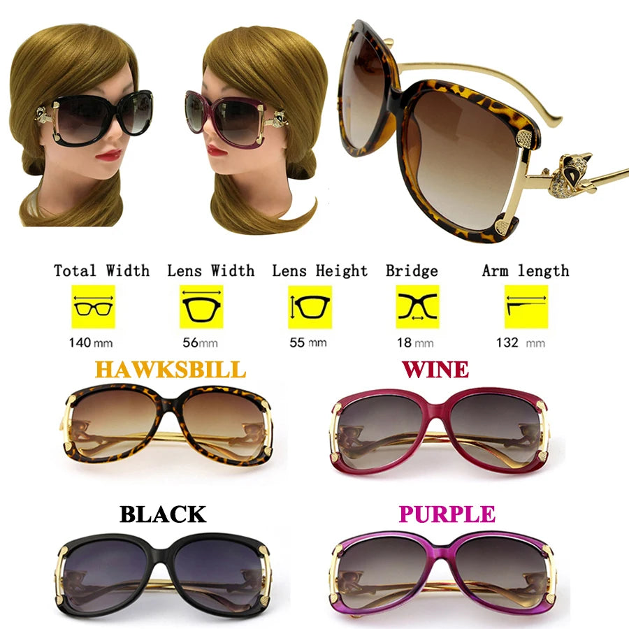 Women's oval retro sunglasses with gold fox design by HSF Marketplace