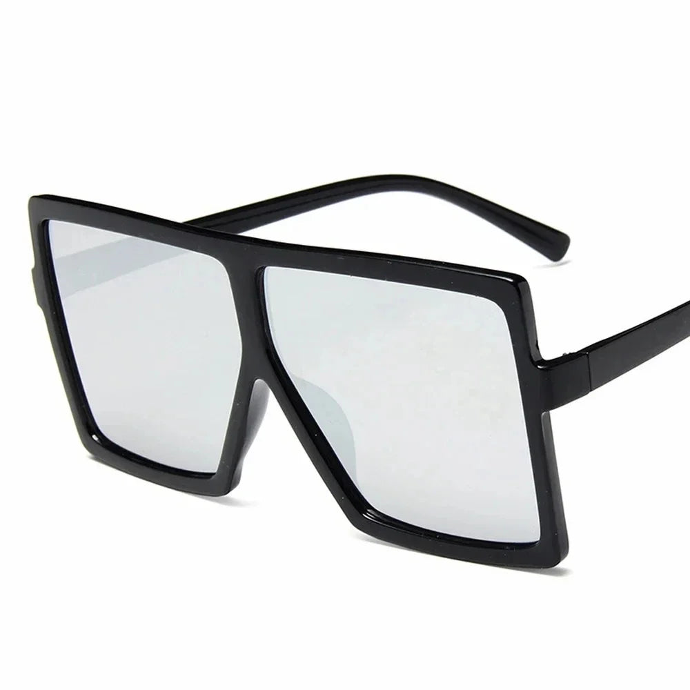 Square women's sunglasses with clear lenses, plastic frame, UV400 protection, stylish driving eyewear by HSF Marketplace.