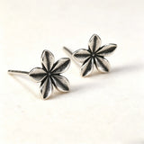 Vintage antique silver floral stud earrings for women, retro jewelry design by HSF Marketplace