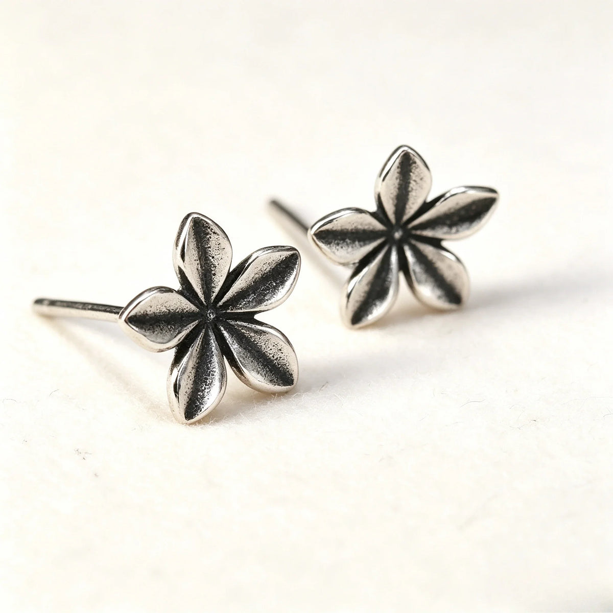 Vintage antique silver floral stud earrings for women, retro jewelry design by HSF Marketplace