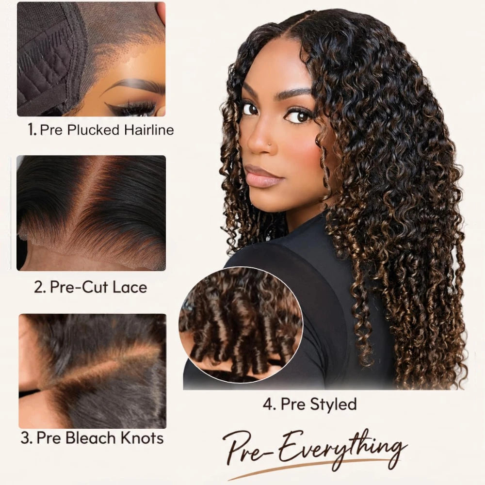 Ombre brown curly human hair wig with finger coils by HSF Marketplace