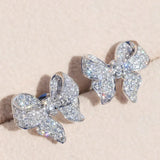 Romantic bowknot women’s stud earrings with full-paved shiny crystal zircon, delicate HSF Marketplace jewelry