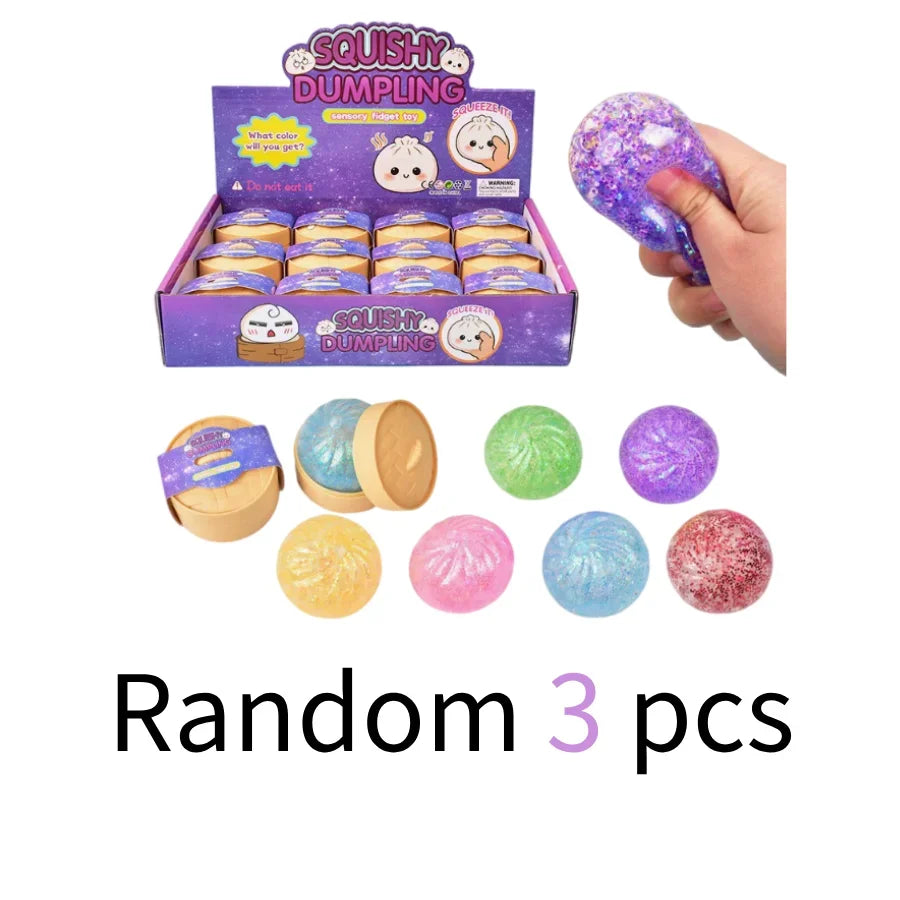 2026 new Decompression toy glitter colored bun shaped venting ball, dumping bun squeezing decompression ball