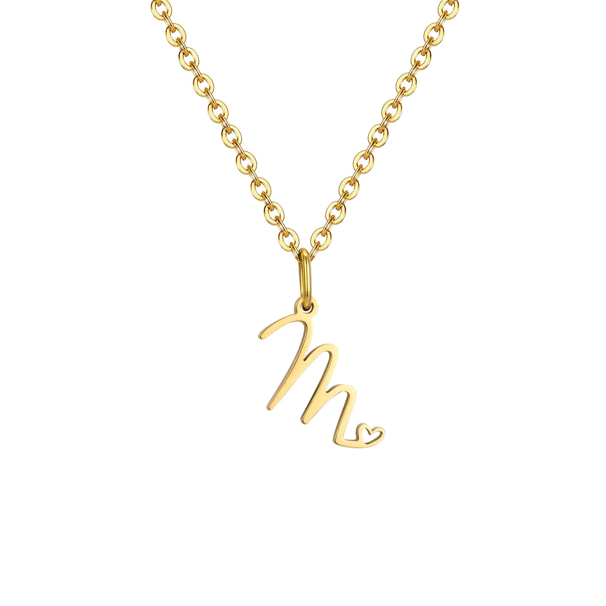Gold plated dainty heart initial necklace with A-Z letter pendant, waterproof stainless steel jewelry for women.