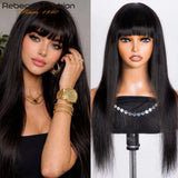 Straight human hair wig with bangs, 100% Remy human hair, machine-made, for women, beginner friendly, by HSF Marketplace.