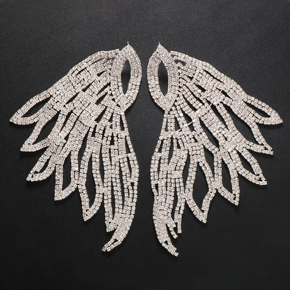 Oversized rhinestone wing drop earrings by HSF Marketplace for women