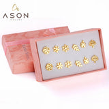 Vintage stud earrings set for women, 6 pairs in gold and silver by HSF Marketplace
