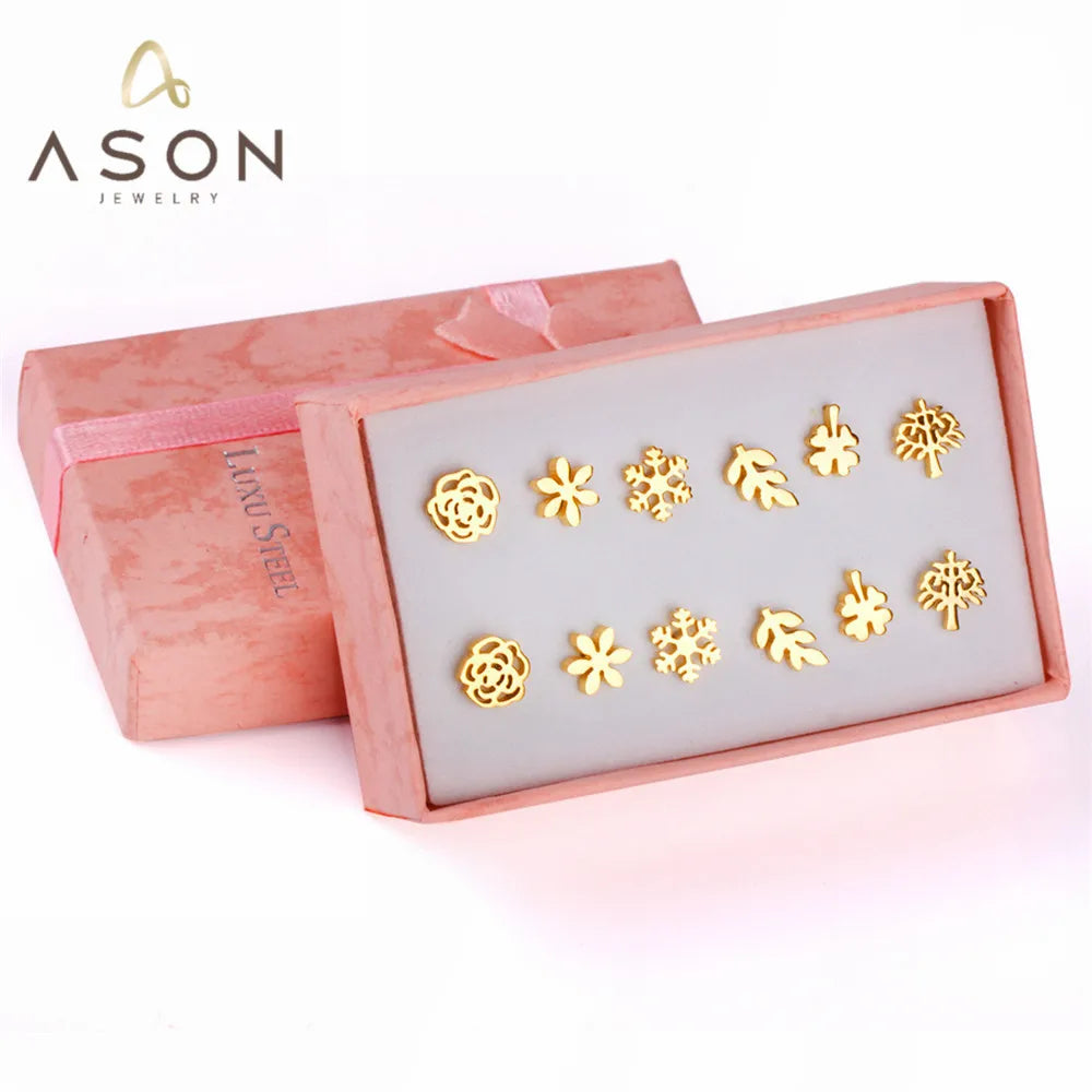 Vintage stud earrings set for women, 6 pairs in gold and silver by HSF Marketplace