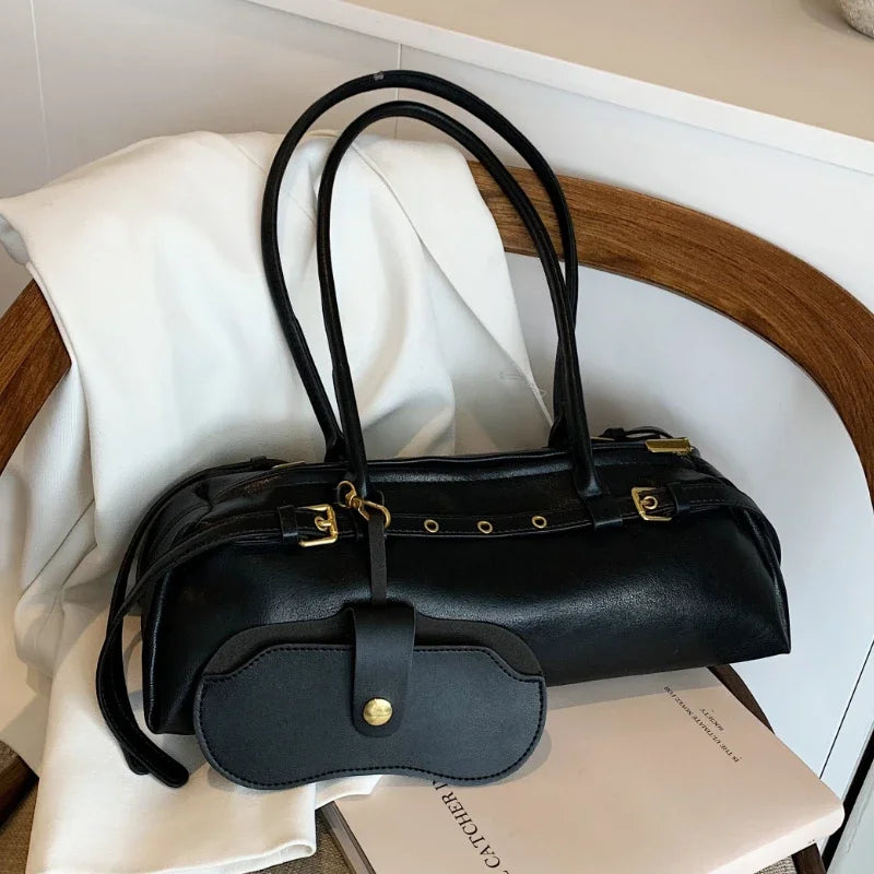 Fashion PU shoulder handbag with buckle decoration, large capacity, all-match design, ideal for women’s casual and stylish use.
