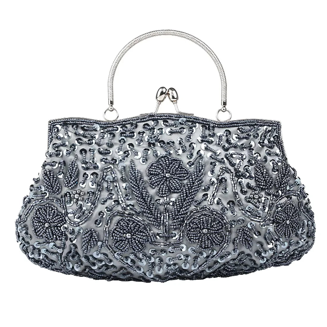 Women's beaded embroidered clutch purse with shoulder chain, retro small tote evening bag for wedding and party occasions.