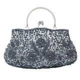 Women's beaded embroidered clutch purse with shoulder chain, retro small tote evening bag for wedding and party occasions.