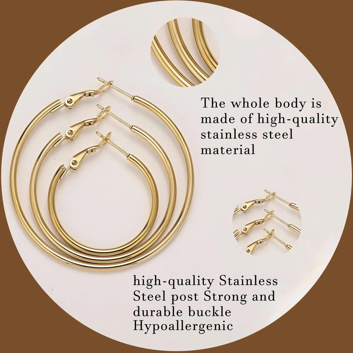 Gold metal hoop earrings set for women by HSF Marketplace, stylish lightweight jewelry