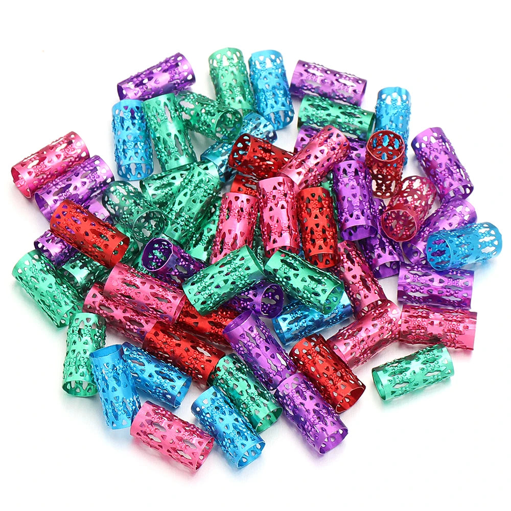 100Pcs Metal Hair Tube Adjustable Dreadlock Dread Braids Beads Cuffs Clip for Women Men Kids Hair Accessories Styling Tools