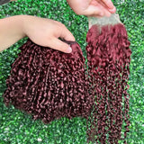 Pixie Curly Bundles with Closure 99J Burgundy Bundle with 4x4 Closure Brazilian Unprocessed Human Hair Weave Bundle with Closure